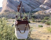 The Wanderer (Quilted lambskin and leather tote with burlap panel)