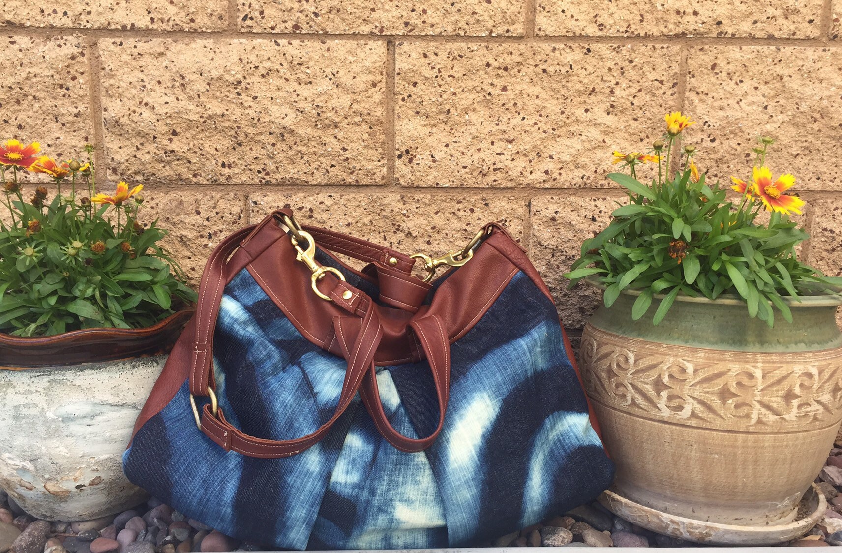 Why-fi maxi Hand Tote in Bleached Denim and Leather. - Etsy