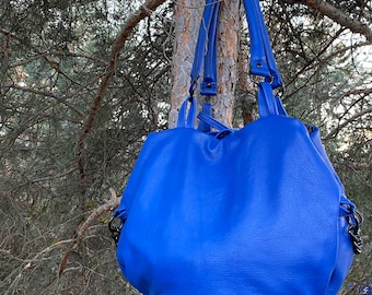 SUN DAZE/ Electroblu- (Leather shape shifting market tote)