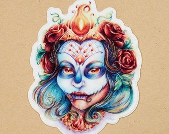 Day of the Dead, Sugar Skull Queen - Vinyl Sticker, Gloss Sticker, Art Sticker
