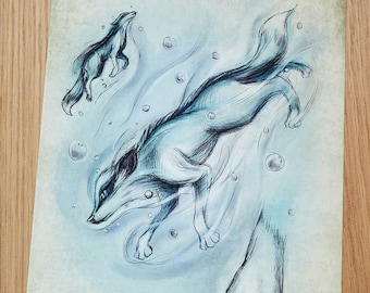 The Water Fox - Giclee Art Print, Wall Art