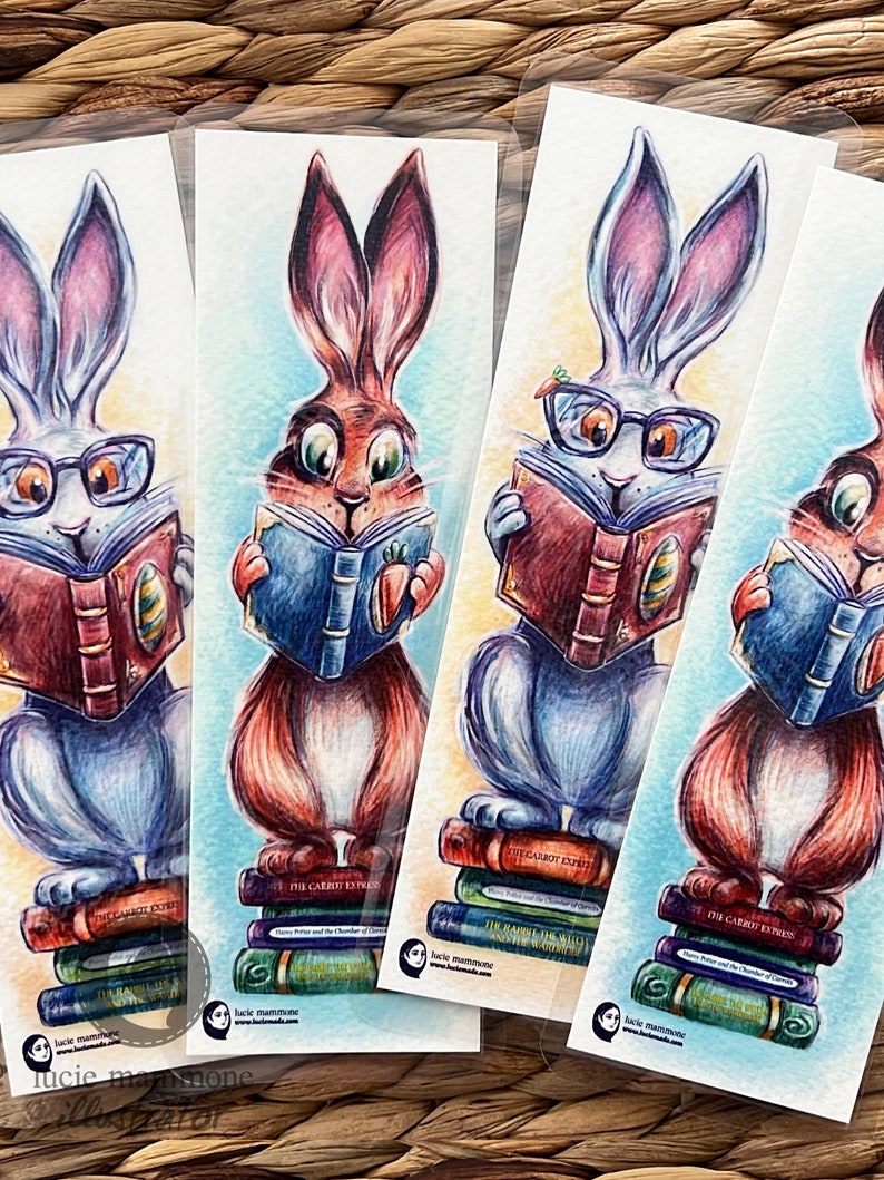 Book Bunny Easter Bunny  Laminated Paper Bookmarks image 1