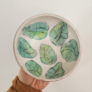 Small Gray Bowl with Stripes + Leaves