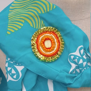ORANGE BURST Handmade Beaded Brooch