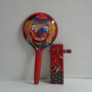Lot of 2 Vintage Tin Noisemaker Kids Toys