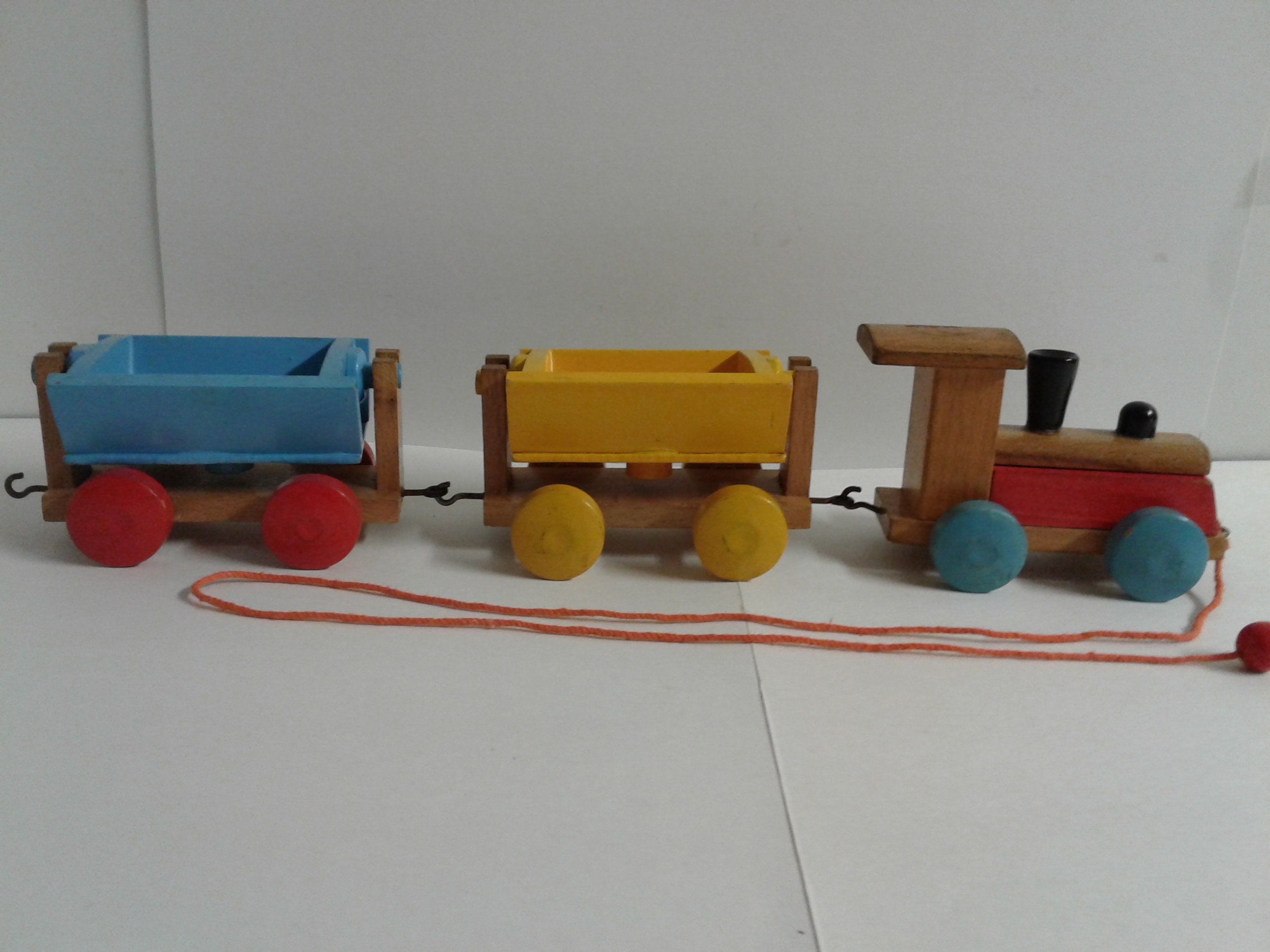 Vintage 60's Painted Wood Pull Toy Train 5 Pieces Wood Etsy