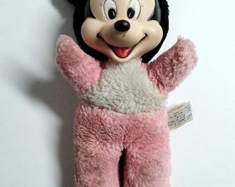 Poupée en peluche Minnie Mouse, visage en caoutchouc, corps de pouf, vintage des années 1960, Corée