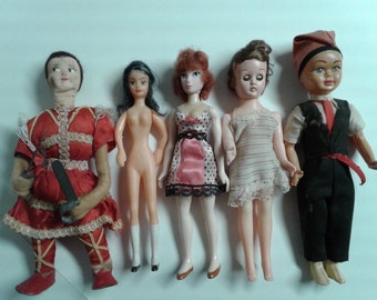 Lot Of 5 Old Dolls - Vintage 60s