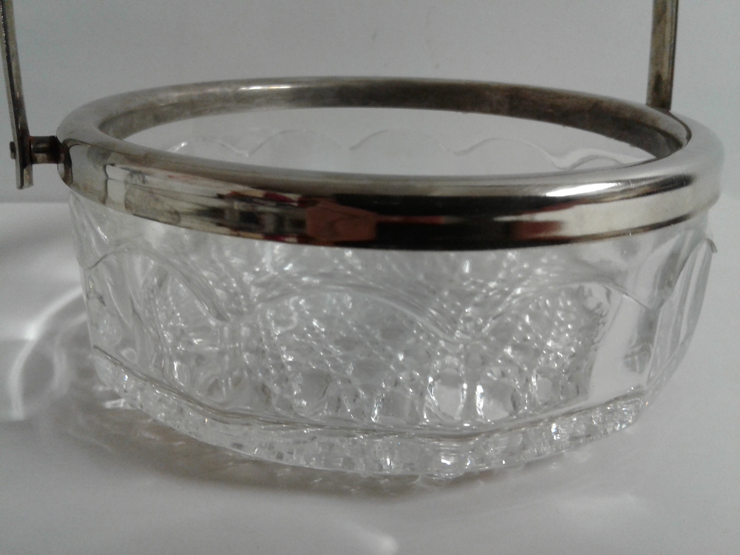 Vintage Clear Cut Glass Small Jam Bowl with Metal Handle Etsy