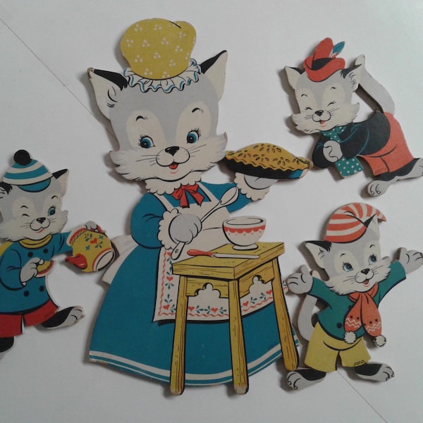 Vintage Dolly Toy Co Mother Goose Pin Ups Nursery Rhyme Wall Art 1958 Kittens