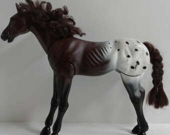 Vintage Hard Plastic Large Classic Model Horse Toy Articulated Legs Brown White Spotted