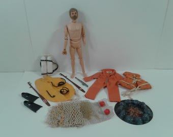 Lote de G.I. Joe Vintage Adventure Team: Figura de acción de 30 cm, ropa, accesorios para piezas o reparación.
