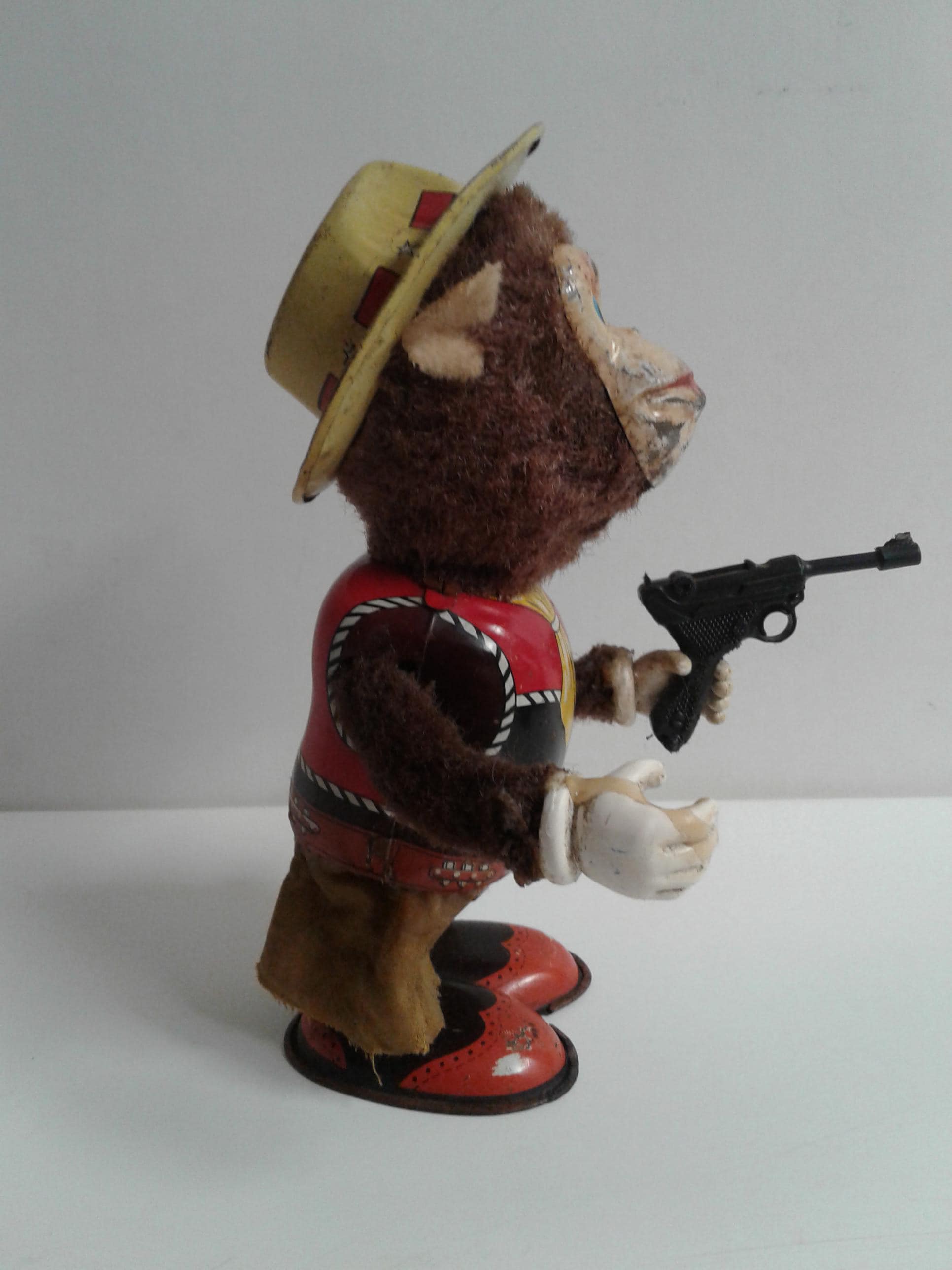 Wind up Monkey the Sheriff Tin Litho Toy Vintage 1960s Japan Works
