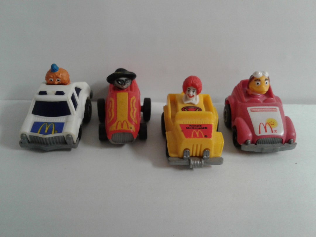 1985 McDONALD'S FAST MACS SET OF 4 PULL BACK CARS TOY VIDEO