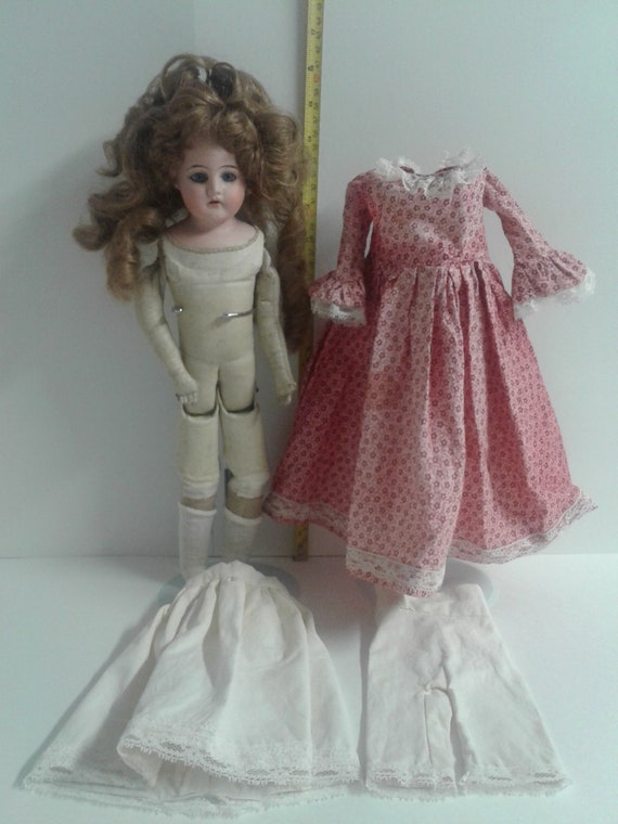 Antique German Bisque Shoulderhead Doll Leather Body 14