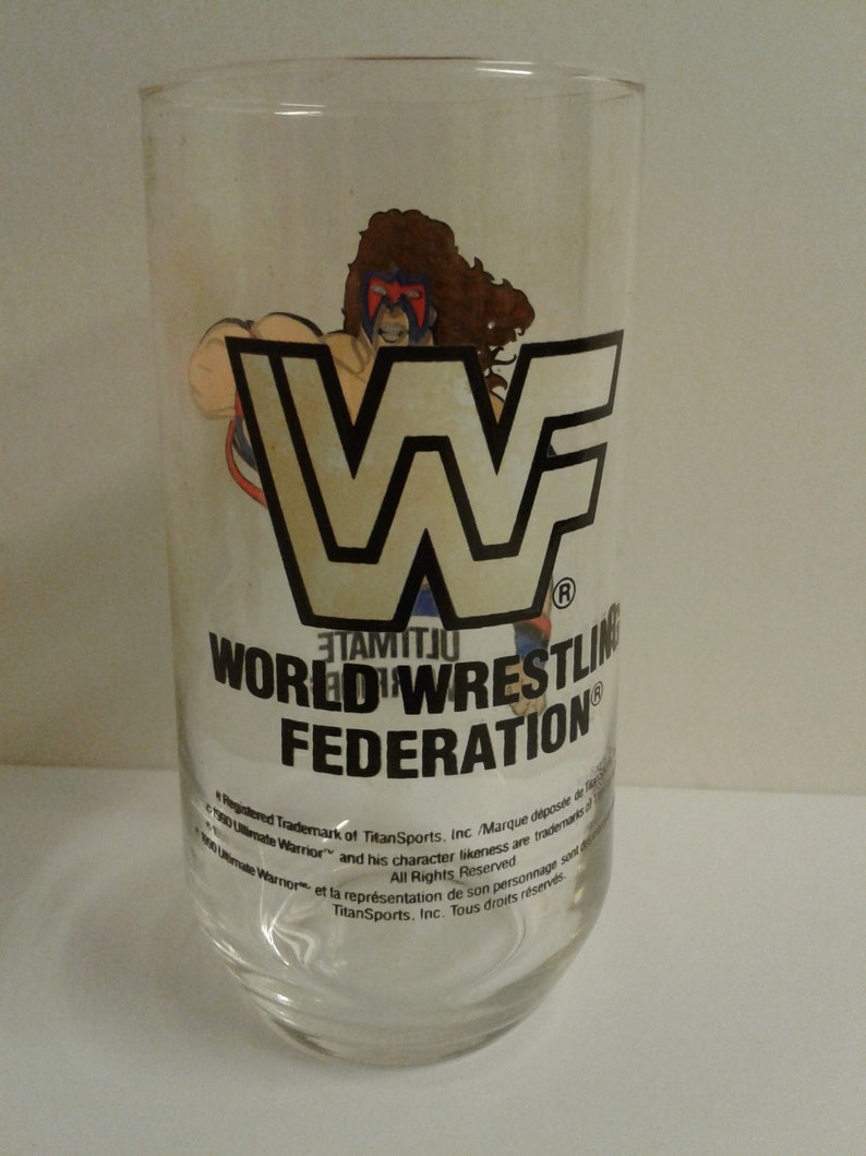 Ultimate Warrior WWF WWE Vintage 1990 Titan Sports Drinking Glass