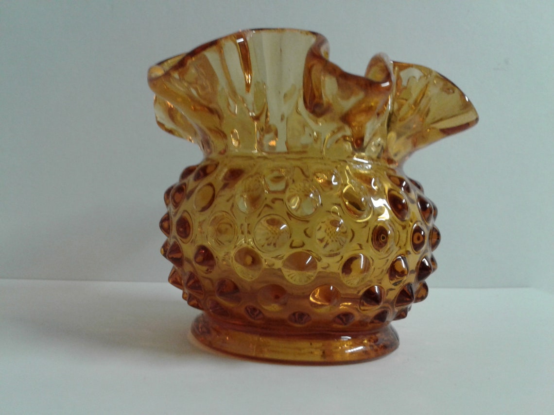 Vintage Amber Hobnail Authentic Fenton Glass Made Small Vase Etsy