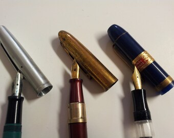 Vintage 3 x Fountain Ink Pens Lot Parts Repair 14k Gold Plated Nibs