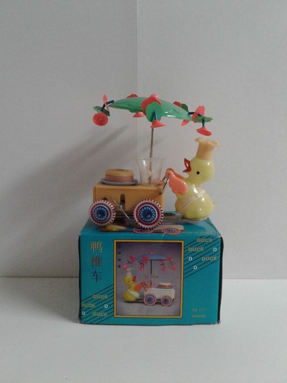 Vintage Duck Pushing Cart PS 717 Spring Wind up Tin Toy - Etsy