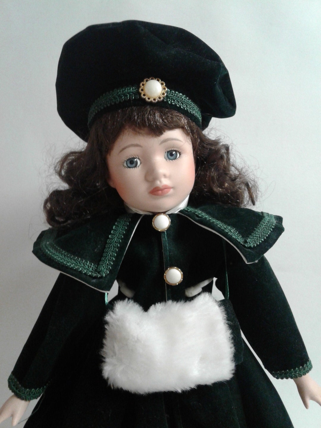 Victorian Collections Porcelain Doll Green Velvet Outfit 16 Etsy