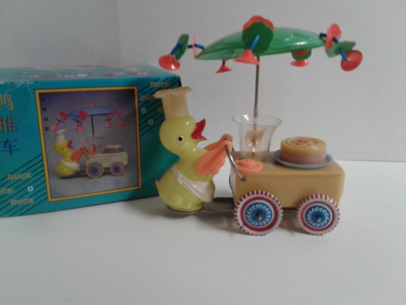 Vintage Duck Pushing Cart PS 717 Spring Wind up Tin Toy - Etsy