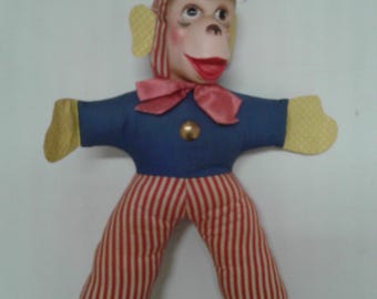 Muñeco de mono vintage con cara de goma y cuerpo de peluche, 16"