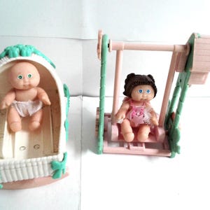 Cabbage Patch Kids Wind Up Toys: Crib & Swing Lot of 2 Vintage Tomy 1983