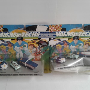 May include: Two unopened packs of Speed Racer Micro-Techs Collector's Set #4. Each pack contains three die-cast toy vehicles: Mach 5, Mach 5 with Wheel Skates, and Mobile 5 Trailer. The packs feature Speed Racer and other characters from the cartoon.