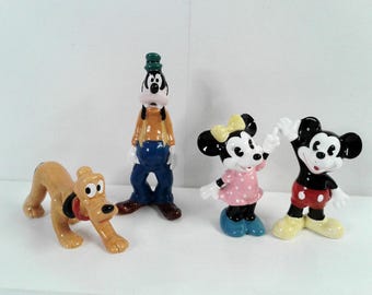 Vintage Disney Keramikfiguren, Mickey, Minnie, Goofy, Pluto Lot von 4 Japan