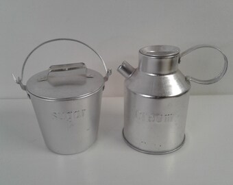 Vintage aluminium mjölkburk grädde/hink sockerset Dairy Farmhouse Hong Kong