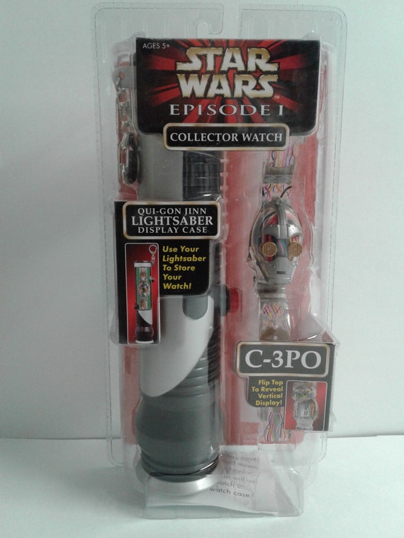 Star Wars C-3PO Watch/qui-gon Jinn LIGHTSABER Display Case 