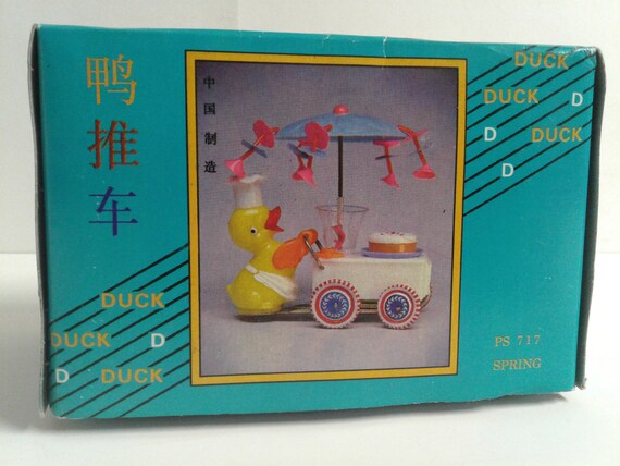 Vintage Duck Pushing Cart PS 717 Spring Wind up Tin Toy - Etsy