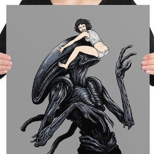 Funny Ripley Xenomorph poster, Alien movie parody wall art, Space Hugger, facehugger print, gift for scifi fan, gift for horror fan