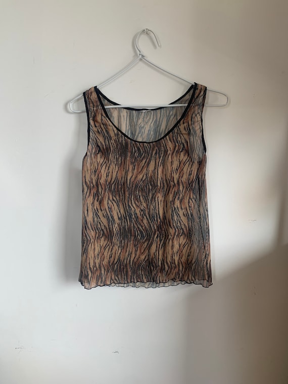 Vintage 90s/Y2K animal pattern sheer/mesh tank top