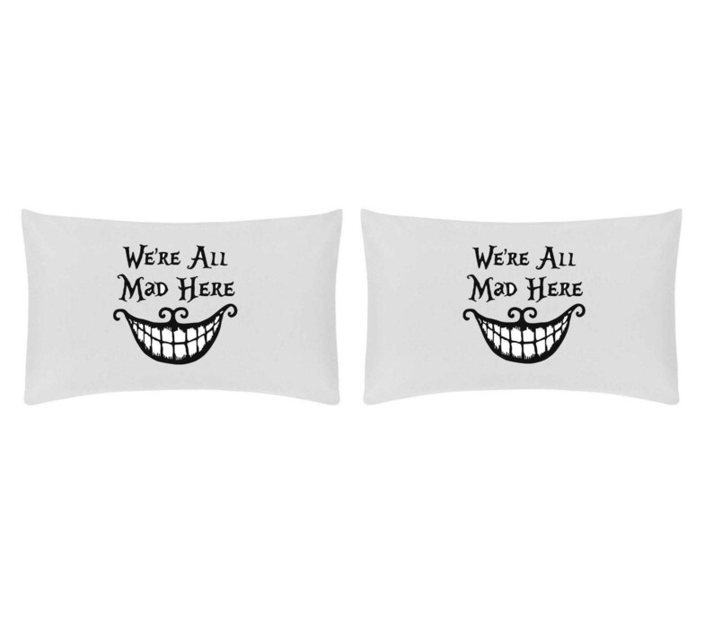 We're all mad in here Pillowcase set Alice in wonderland Cheshire cat inspired image 1