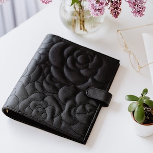 Zwart leren ringenmap | Organizer | Stijlvolle planneromslag | 6 ringenmap | A5-planneromslag | Cadeau voor haar | Bedrijfscadeau: