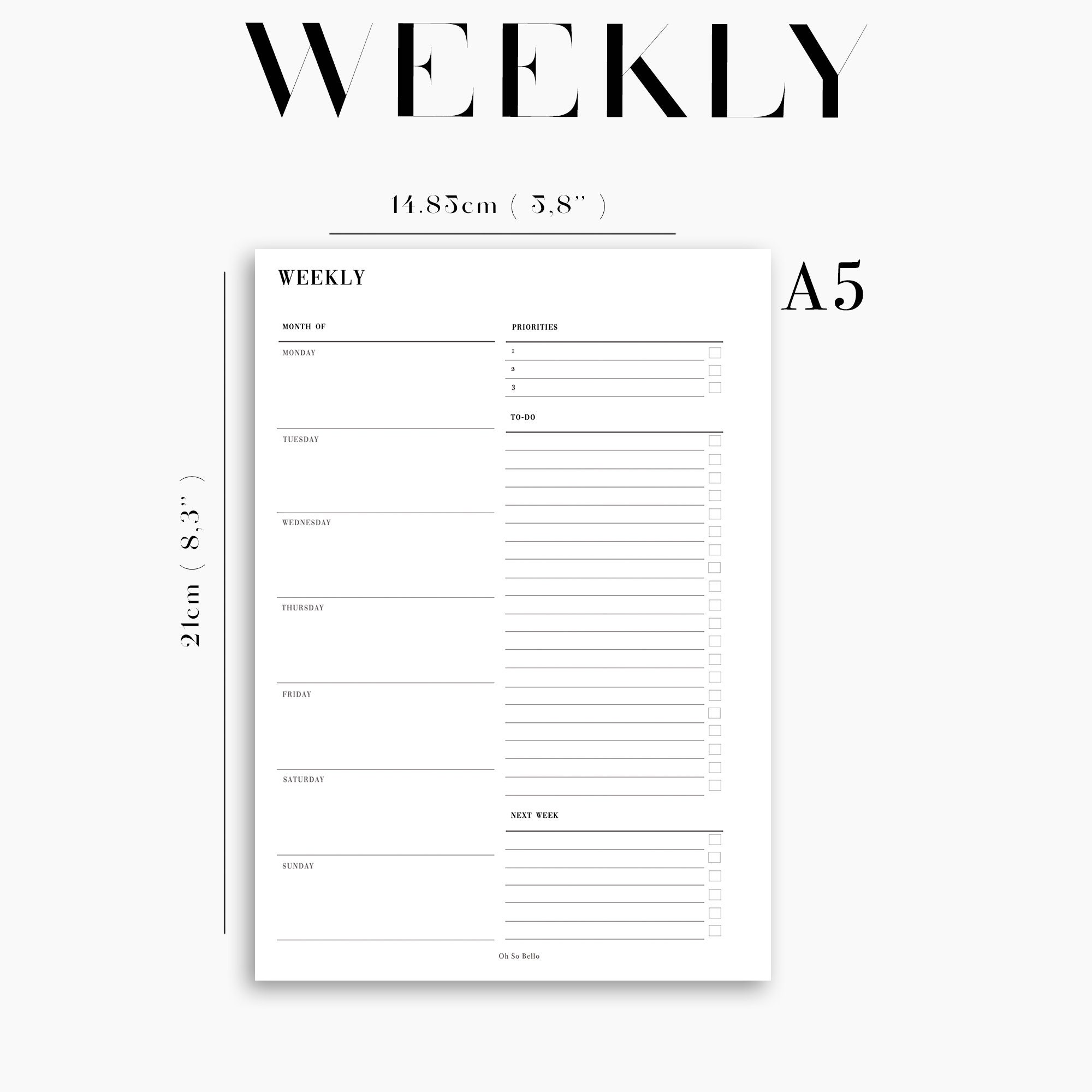Printable Weekly Planner Inserts: A5 Minimalist Design (digital ...