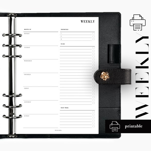Printable Weekly Planner INSERTS | A5 Planner REFFEL | Weekly To Do List |  Minimalist Weekly Planner| Week On One Page| Instant download