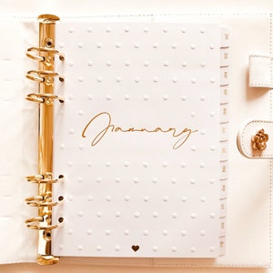 A5 Jan - Dec Monthly Dividers | for Organisers/Planners | Gold foil tabs dividers | gold foil tabs | embossed dots