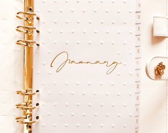A5 Monthly Planner Dividers: Gold Foil Tabs, Embossed Dots