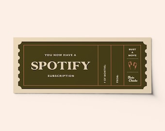 Custom Spotify Subscription Ticket • Printable Gift Voucher (Editable PDF)