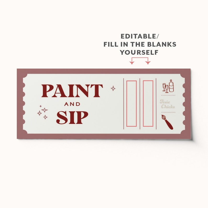 Custom Paint & Sip Ticket Voucher Surprise Activity BEST SELLER Custom Gift Voucher Editable PDF
