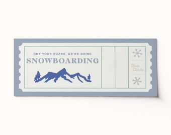 Snowboarding Trip Ticket Voucher • Surprise Activity, Editable PDF