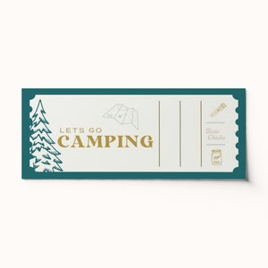 Custom Camping Trip Ticket Voucher  •  Surprise Trip Activity  •  BEST SELLER  •  Custom Gift Voucher  •  Editable PDF • Coupon