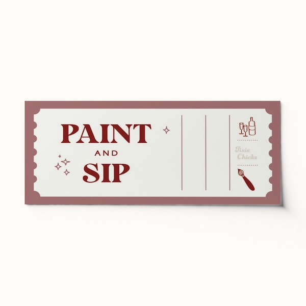 Voucher biglietto Paint & Sip personalizzato • Attività a sorpresa • BEST SELLER • Voucher regalo personalizzato • PDF modificabile • Coupon