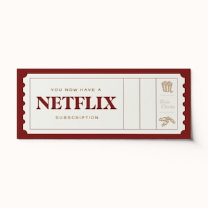 Bon de billet d'abonnement Netflix personnalisé • Cadeau surprise • BEST-SELLER • Chèque-cadeau personnalisé • PDF modifiable • Coupon