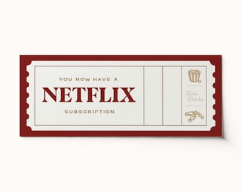 Vale de entrada de suscripción a Netflix personalizado • Regalo sorpresa • MEJOR VENDEDOR • Vale de regalo personalizado • PDF editable • Cupón