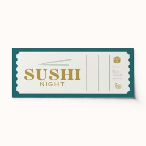Custom Sushi Night Ticket Voucher  •  Surprise Activity  •  BEST SELLER  •  Custom Gift Voucher  •  Editable PDF • Coupon