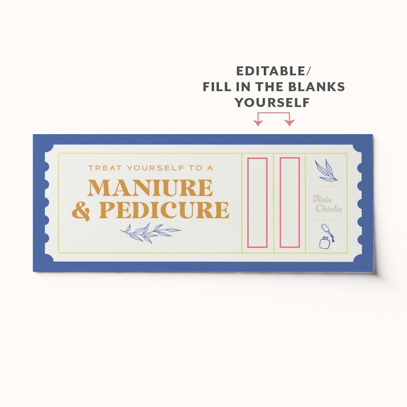 Custom Manicure Pedicure Ticket Voucher • Editable PDF Coupon image 2