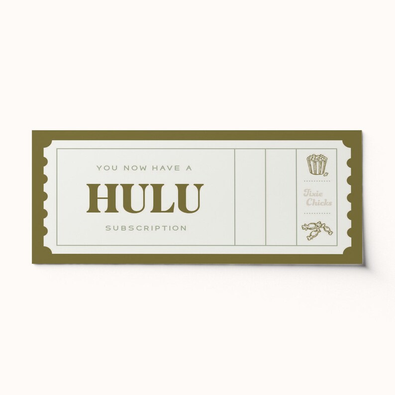 Hulu Subscription Ticket • Printable Gift Voucher (editable PDF) - Etsy